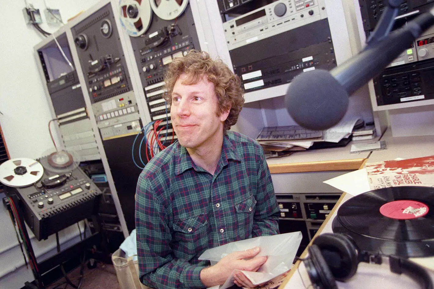 Phil Schaap in the studios of the Columbia University radio station WKCR-FM in 1996.